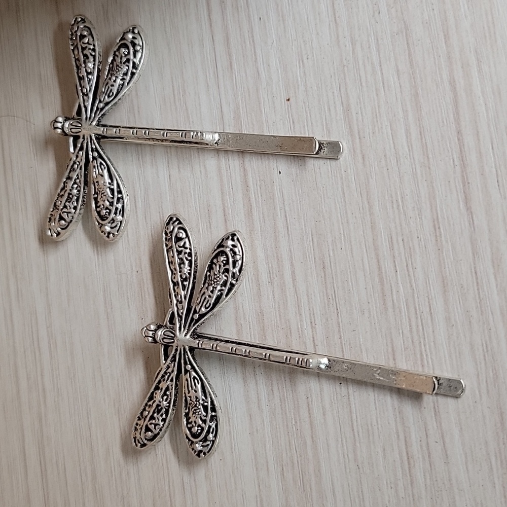 Silver Dragonfly Hair Clips, Set of Two
